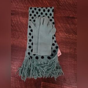 NY&C Polka Dot Scarf & Knit Gloves Set NWT